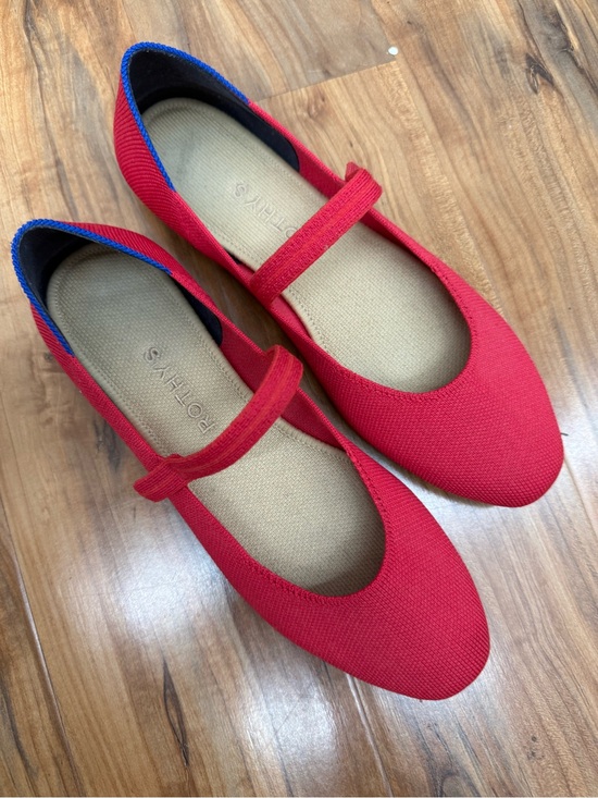 Rothy's Shoes - Rothy's The Square Red Mary Jane Flats with Blue Trim